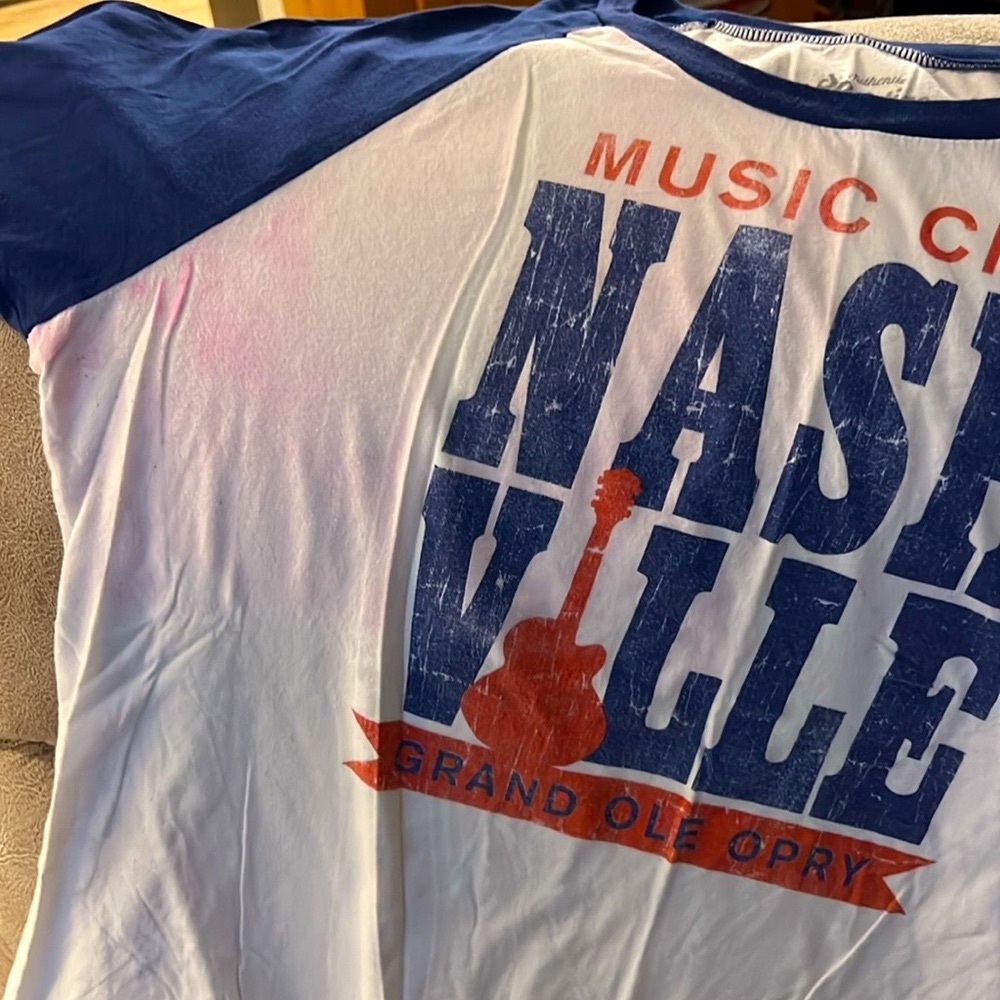 SPORTIQE 🎸 DISTRESSED WHITE/BLUE COTTON NASHVILLE BASEBALL TSHIRT Women XXL 2X - Picture 6 of 12